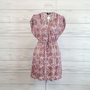 Bobeau Bohemian style knee length mini dress - pink & cream Women's Size XS